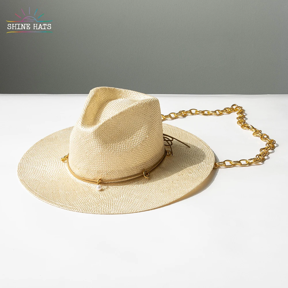 

Shinehats 2023 luxury sisal fedora jazz top straw hat chic summer beach sombrero for women ladies with beads