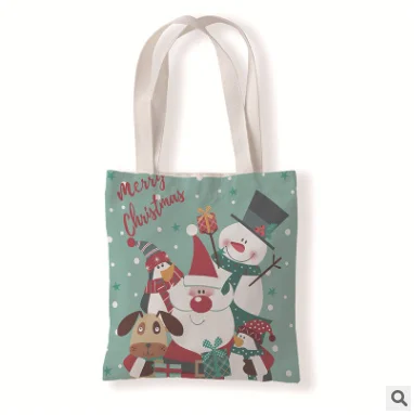 

Christmas pattern canvas single-shoulder bag for students handle shopping bags versatile tote cotton canvas bags, Pure color