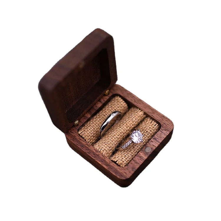 

Natural Walnut Wood Wedding ring packaging wooden ring box luxury walnut velvet ring box, Like picture