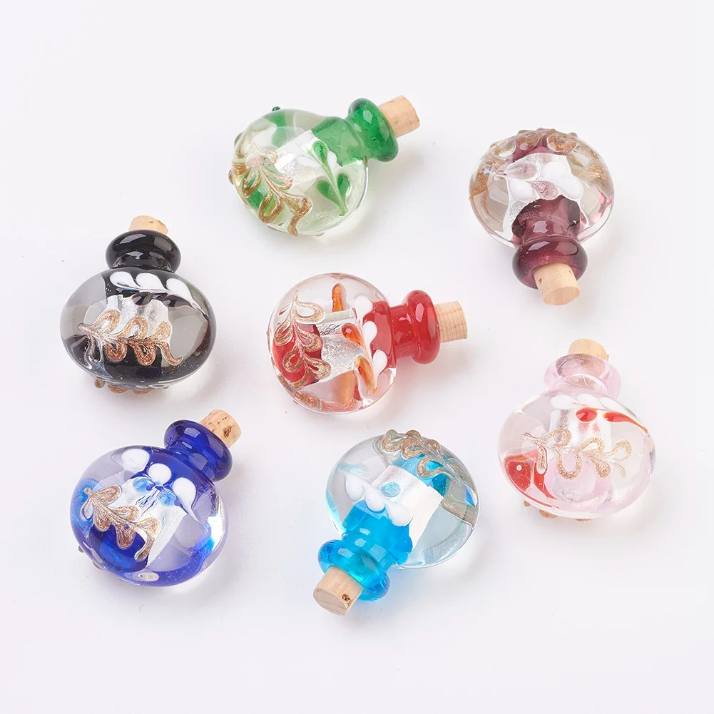 

PandaHall Handmade Silver Foil Lampwork Perfume Bottle Pendants