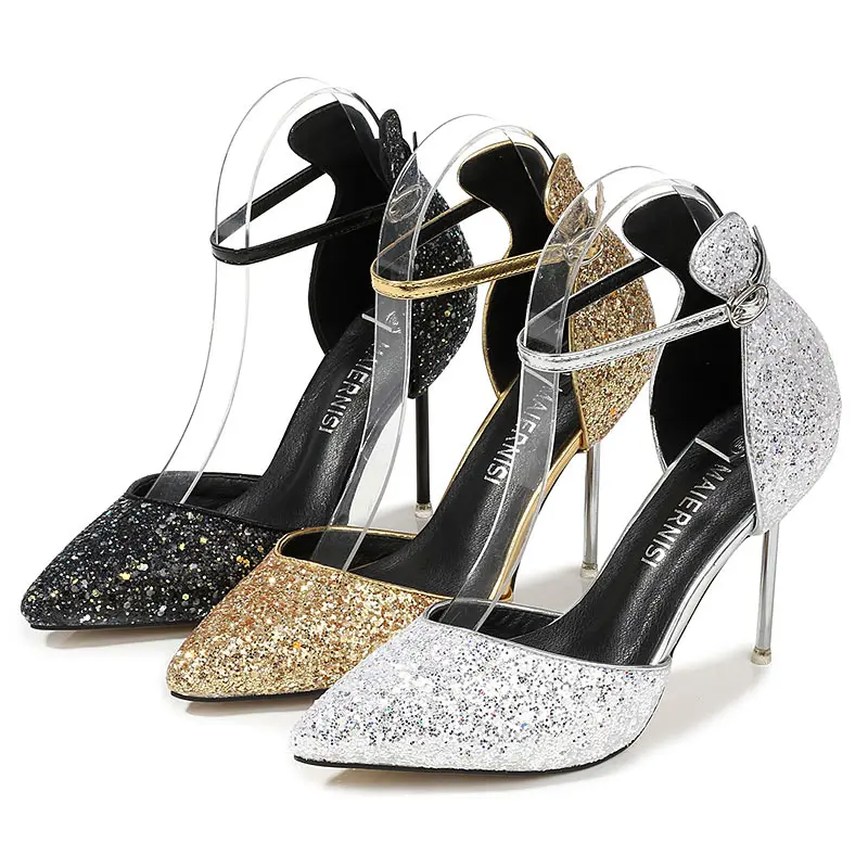 

Factory Custom Women Gold Sandal Heels Luminous Sequin Pumps Sandals Nightclub Party Shoes Ladies High Heel Shoe with 10cm, Black,silver,gold