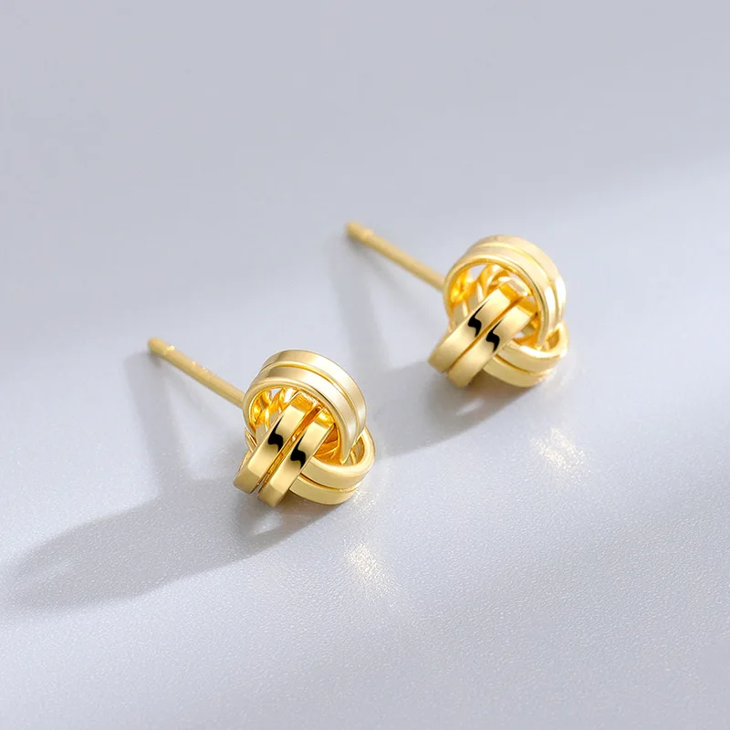 

Classic Cute Design 925 Sterling Silver Twine Geometry Gold Plated Stud Earrings S925 Girl Women RE3061