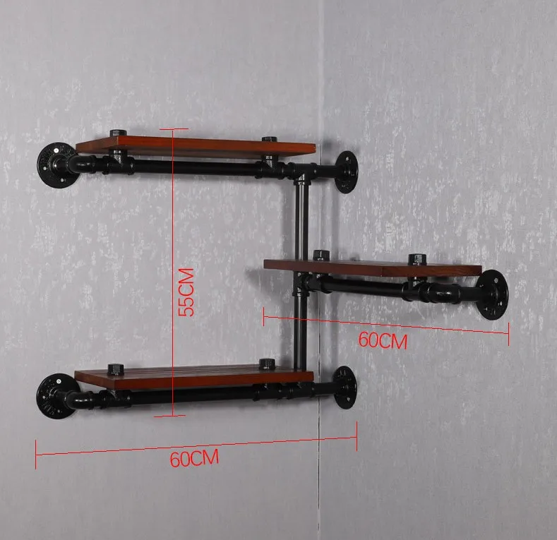 North European Iron Mesh Home Wall Storage Rack With Hook Wood Wall Shelf