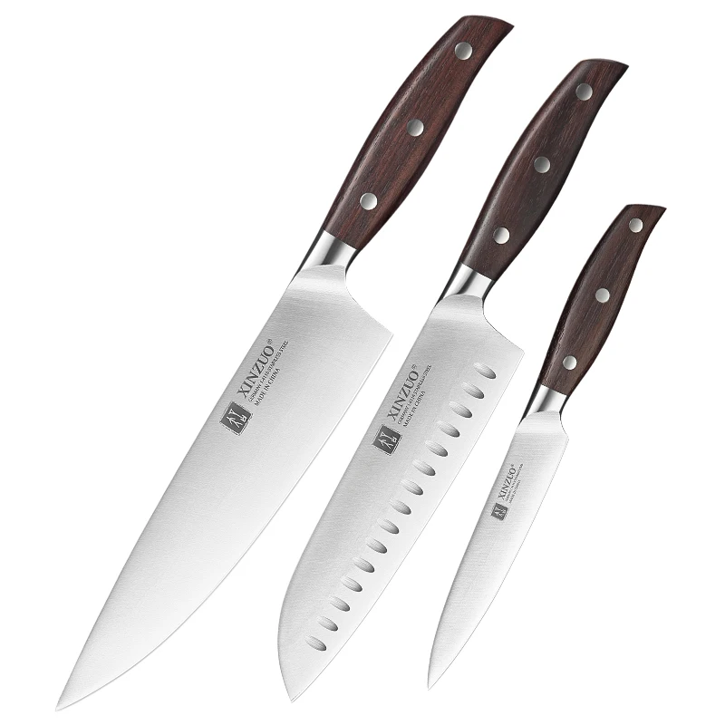 

Kitchen Knife Set High Quality German 1.4116 Stainless Steel 3 Pcs Daily Kitchen Cut Usage or Promotion Gift Sandal Wood 2-7days