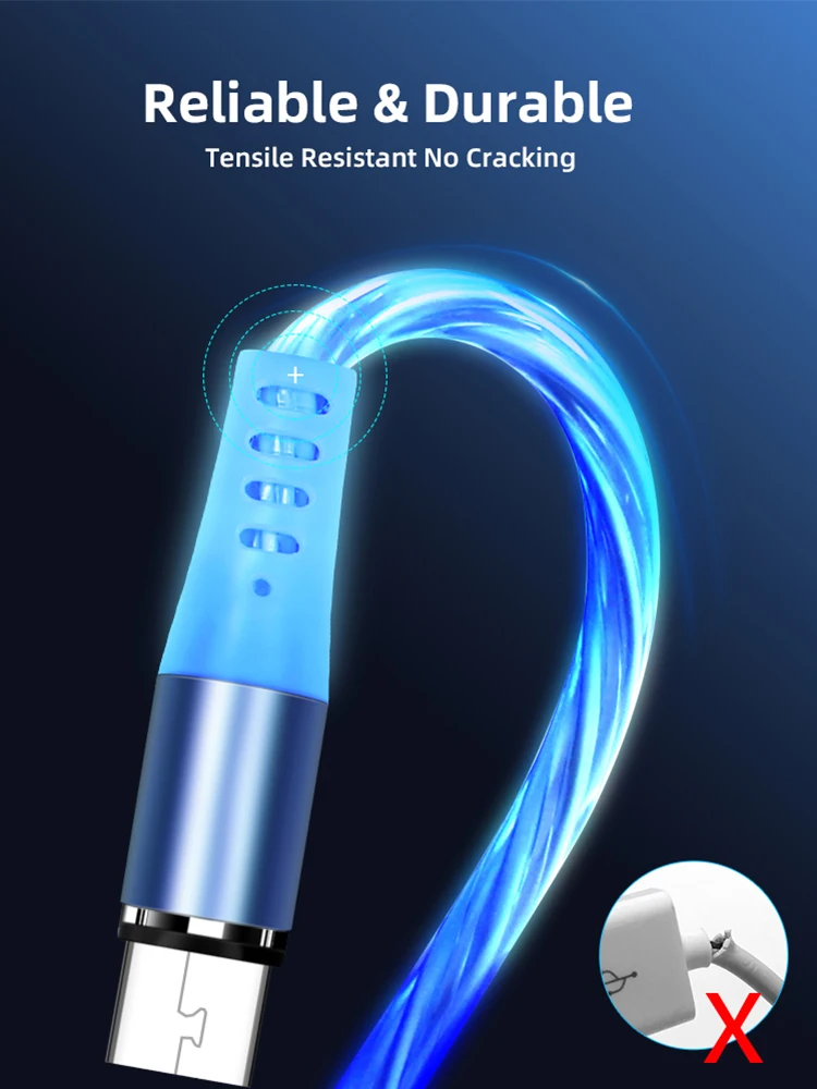 1Meter 3.28ft USB LED Light Charging Luminous Data Cable 3 in 1 Magnetic Micro Lighting USB C Light Streamers Magnetic USB Cable - ANKUX.COM