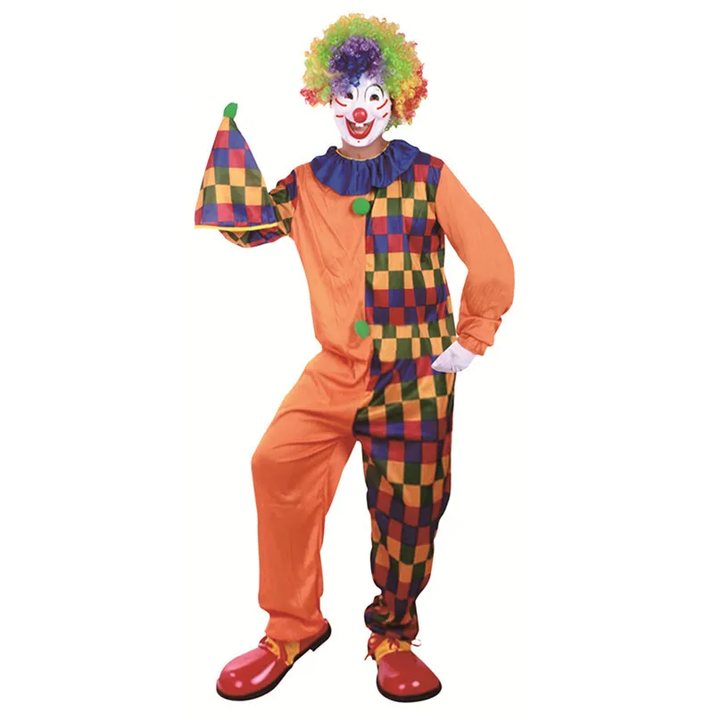 

2021 Wholesale Holiday Party Adult Joker Cosplay Dress Up Clown Clothes Suit Adult Men Women Funny Clown Costume