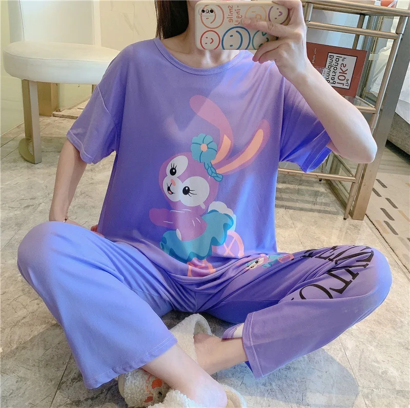 

Ladies pajamas short-sleeved trousers Snoopy cartoon home casual wear woman pajama set, As show