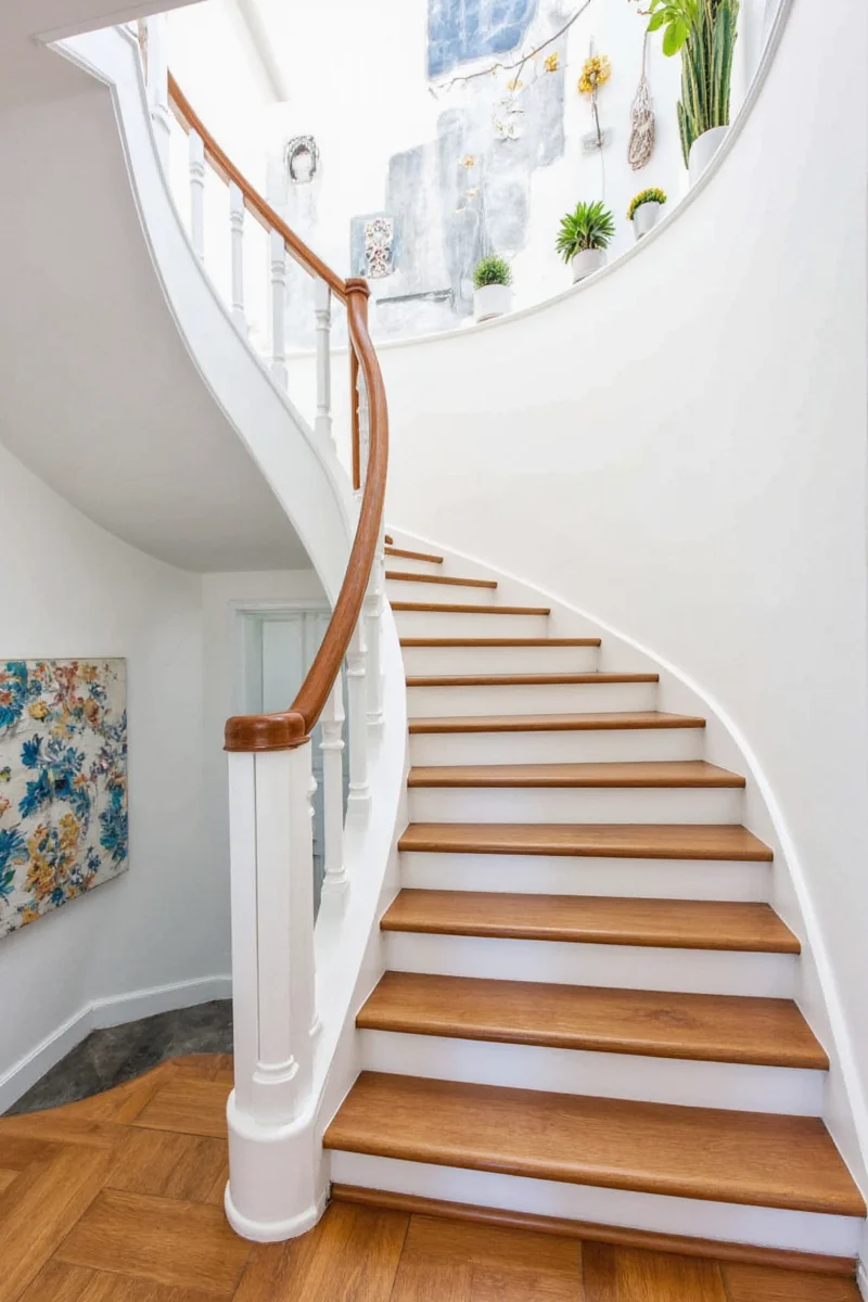Floating shelves on staircase wall