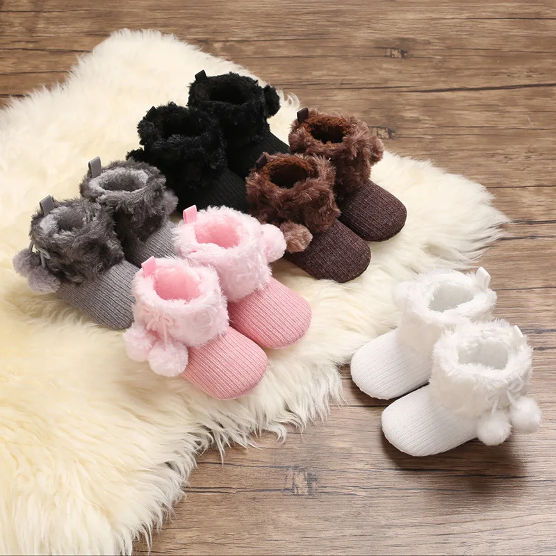 

Winter POM Crochet Fleece Organic Knitted New born Girls Boots Baby Booties