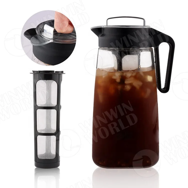 BPA Free Leak proof Tritan Cold Brew Iced Coffee Maker with Airtight Lid & Silicone Handle Easy To Clean Reusable Mesh Filter