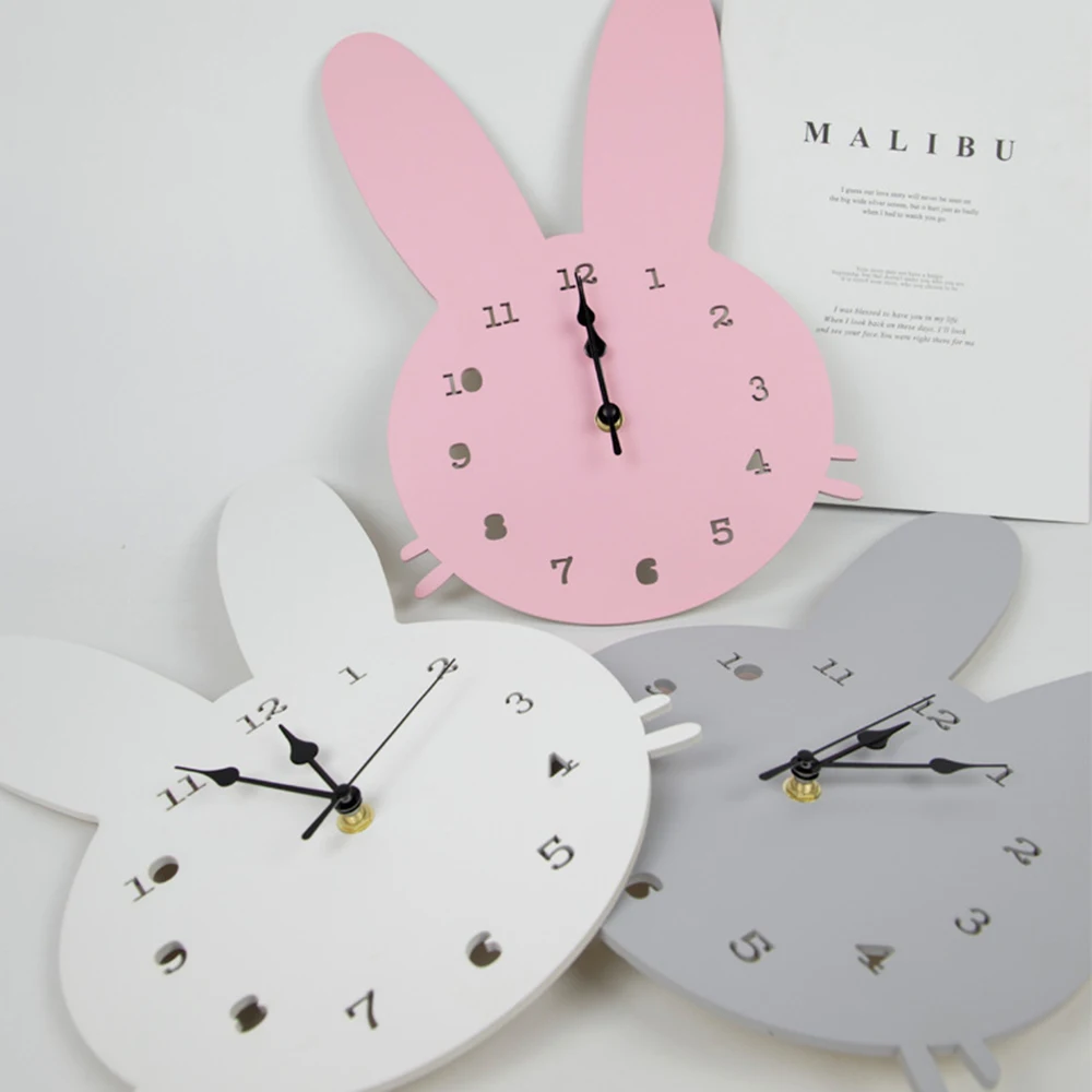 

Nordic Style Wooden Bunny Shaped Kids Wall Clock For Baby Room Decoration