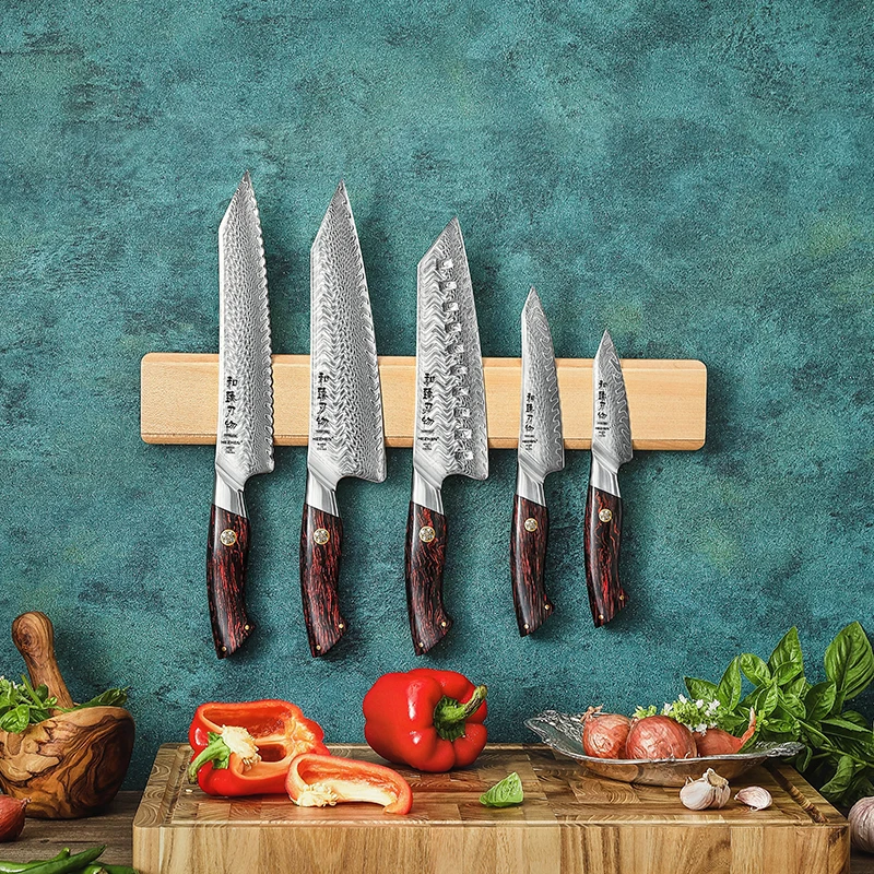 

New 5 PCS Luxury Kitchen Knives 14Cr core Damascus Powder Steel New Design G10 Handle Japanese Chef Knife Set with gift box