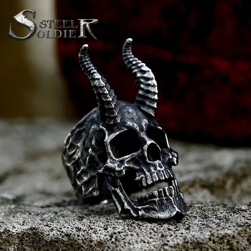 

SS8-802R Steel Soldier New big goat skull ring punk jewelry for man chriastmas gift