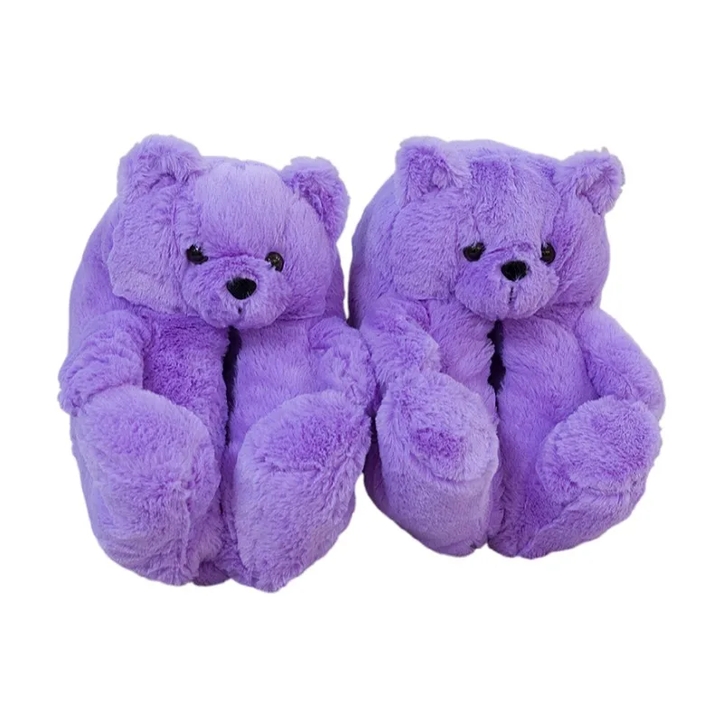 

Wholesale High Quality Women House hold Animal Fluffy Plush House Fluffy Teddy Bear Slippers, Any color available