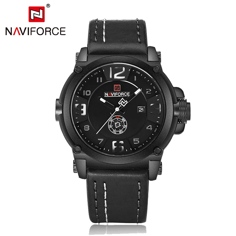 

NAVIFORCE 9099 Men Japan Quartz Watch Casual Leather Military Watches Sports jaragar luxury watch men, As picture