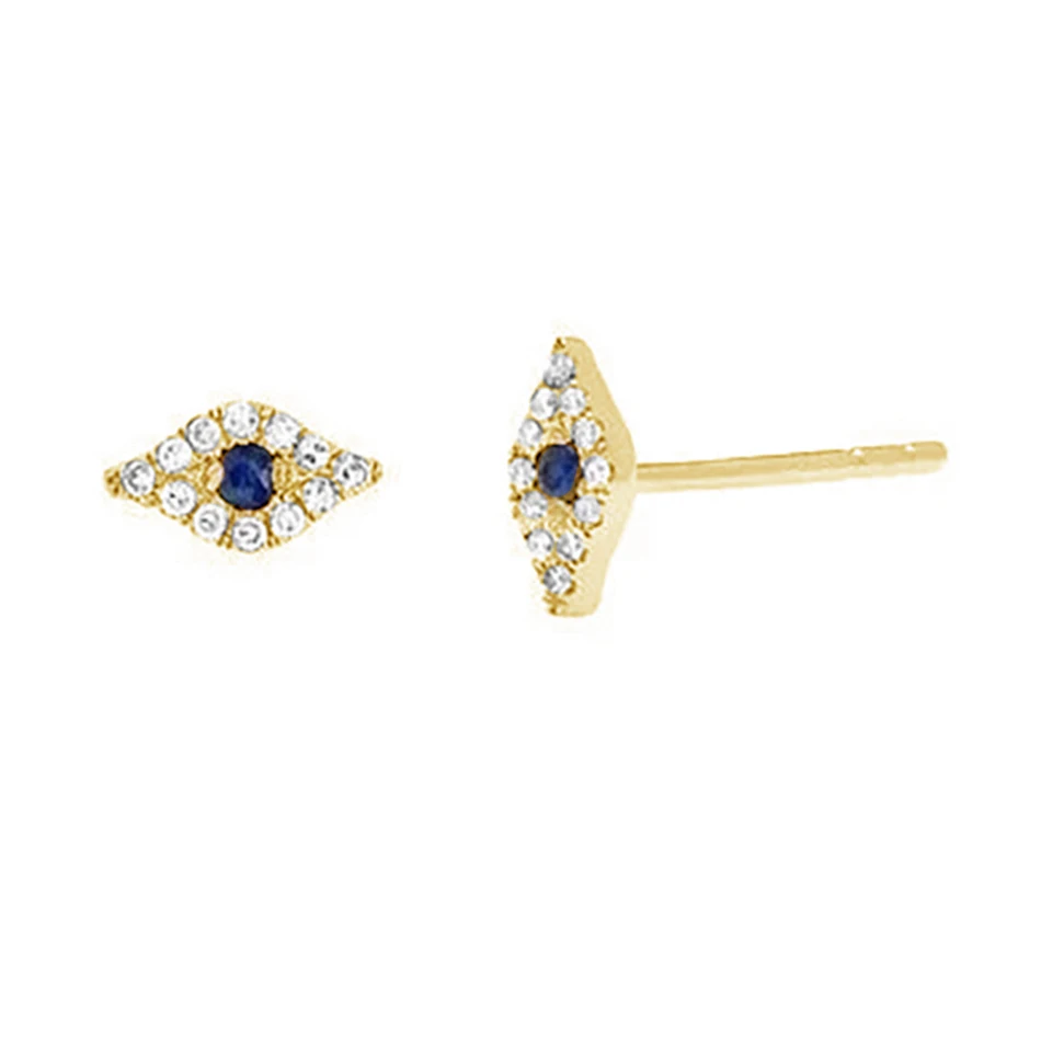 

Silver Turkish Jewelry Brass 14k Gold Plated Mini Blue eye Stud Earrings For Woman