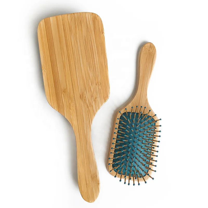 

Wholesale Custom Logo Eco-Friendly Natural Bamboo Paddle Green Cushion Hair Brush