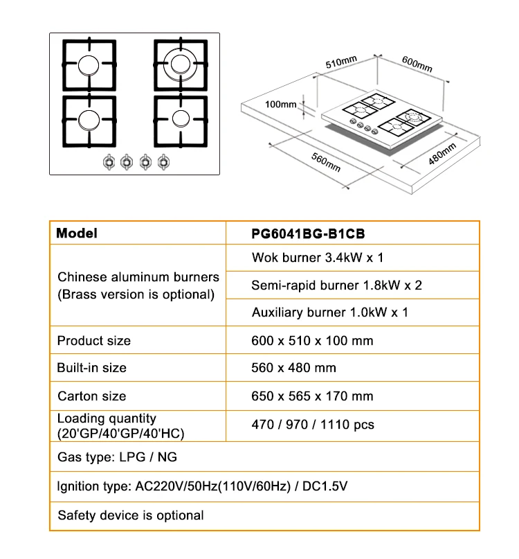 Küchengerät 4 Brenner Gas Herd/kochen Herd Mit Gehärtetem Glas Kochfeld