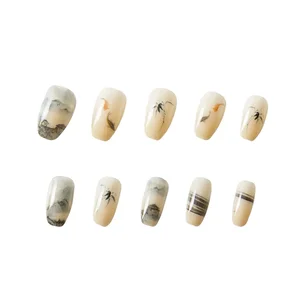 New Style Solid Color ABS Material Press On Finger  False Nail Art Tips