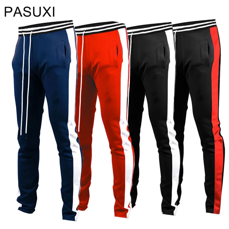 

Red And White Striped Pants Elastic Waist Fitness Track Mens Drawstring Running Quick Drying Sports Trousers, As picture