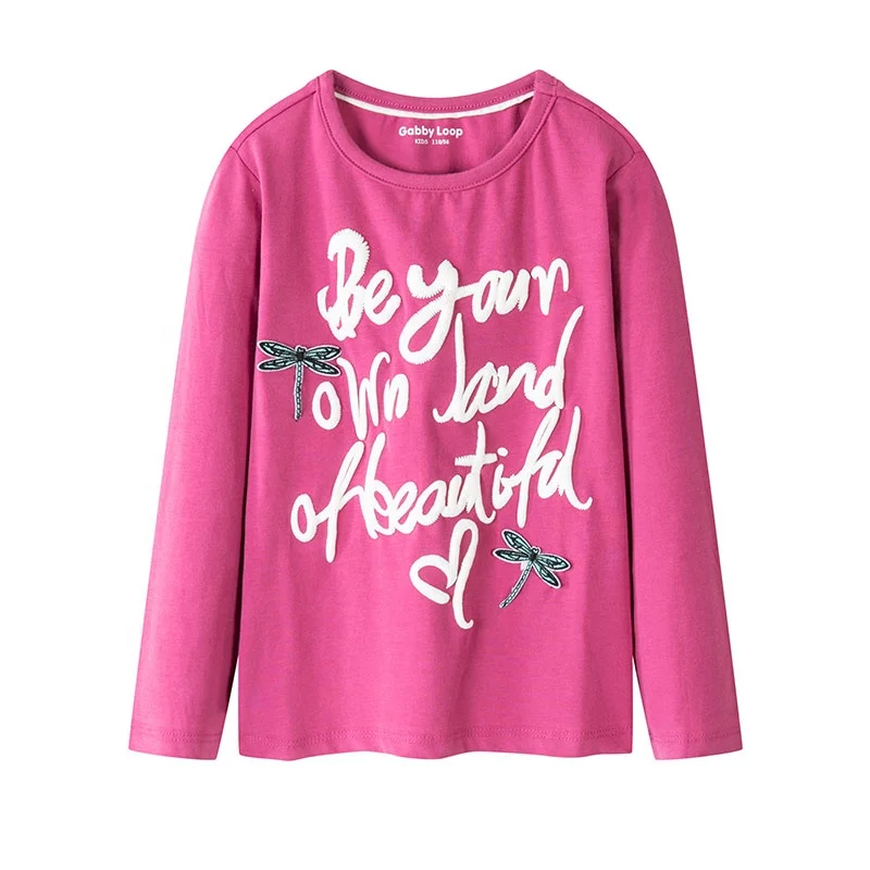 

Gabby Loop Kids Autumn Round Neck Long Sleeve Girls Solid T-Shirt For Children Foam Print Kids Plain T shirts