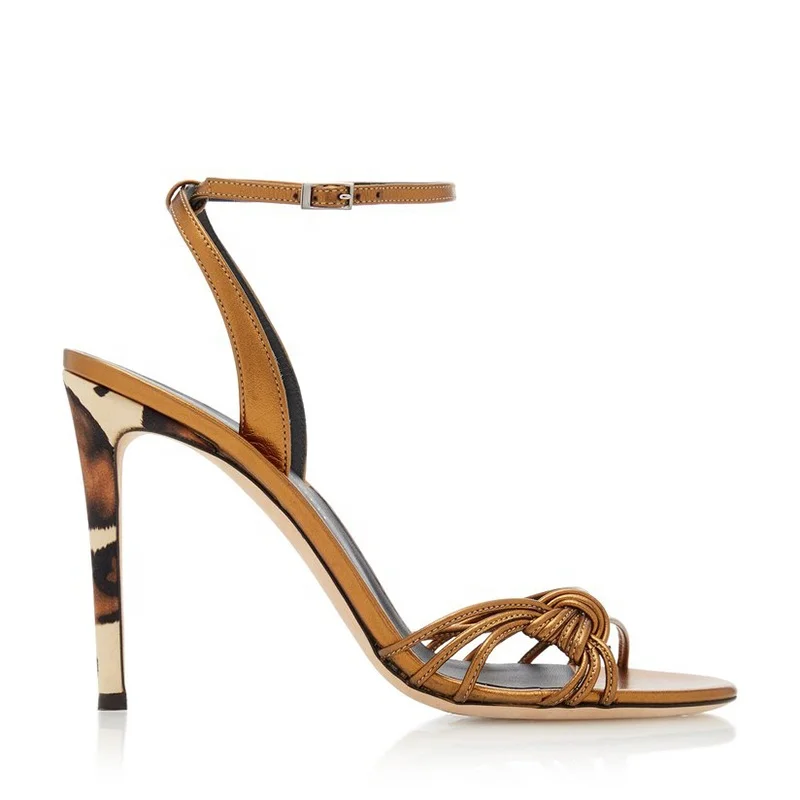 

Ankle-wrap knotted peep-toe leather high heel women sandals