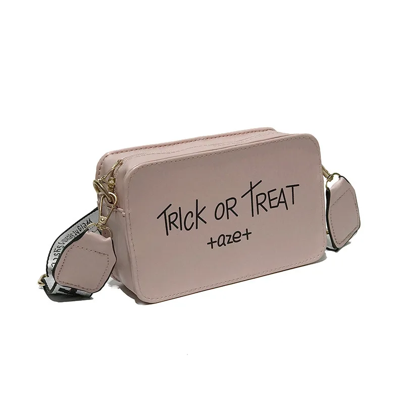 

New Arrival Women Square Crossbody Bag Lady Trick or Treat Letter Purse Small PU Crossbody Bag