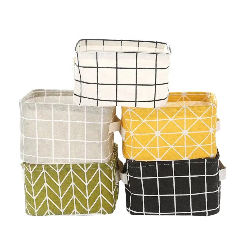 

Folding Linen Desktop Storage Box Waterproof Toy Sundries Storage Basket Cosmetic Underwear Office Organizer, Yellow,green,black,white,multicolor,light gray,gray