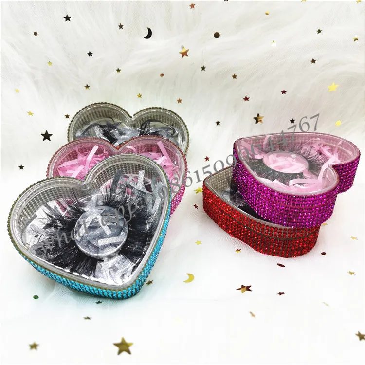 

Valentine's Day Wholesale Custom Logo Empty Pink Glitter Heart Shape Lashbox Packaging Lash Case Vendor Empty Bling Eyelash Box, As picture shows