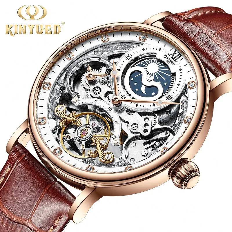 

Kinyued J055 Automatic Men's Wristwatch Tourbillon Moon Phase Quality Skeleton Watch Mechanical