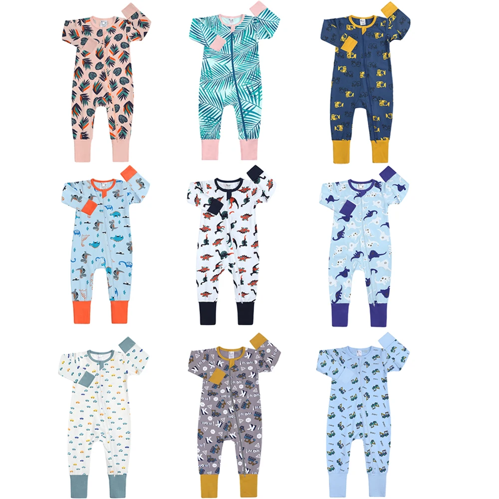 

Cotton Baby Wears Newborn Sleepsuit Double Zipper Clothes Long Sleeve Printed Baby Romper, As picture