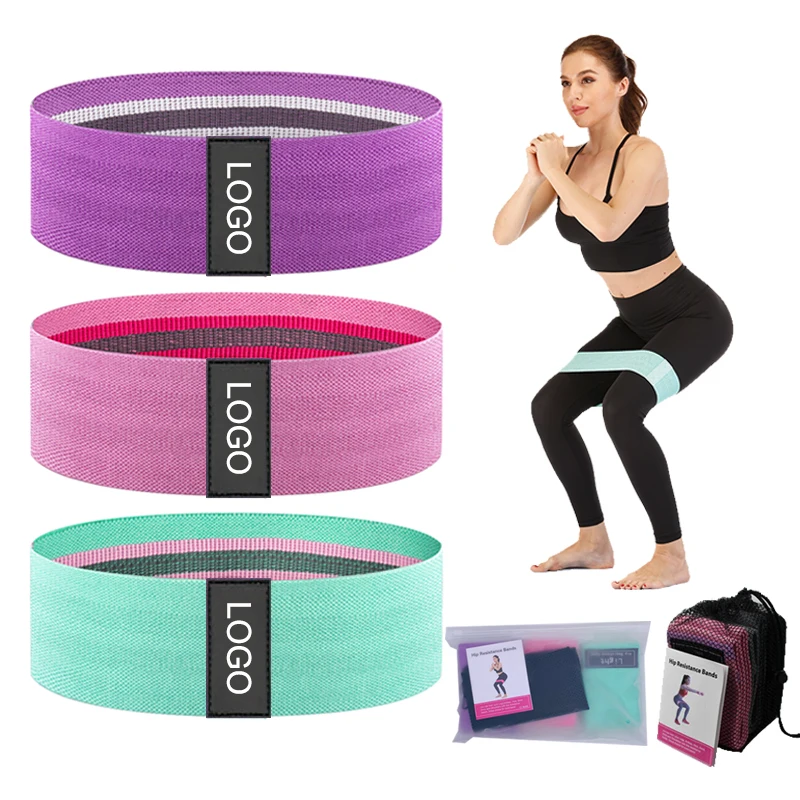 

Custom Logo Yoga Exercise Hip Bands Set Fitness Workout Anti-Slip Elastic Fabric Booty Resistance Bands, Red/black/purple/green/pink/gray...