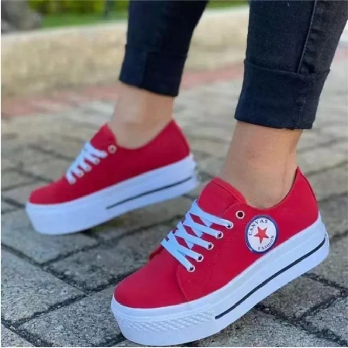 

All-match big size 43 lace up canvas women's casual shoes