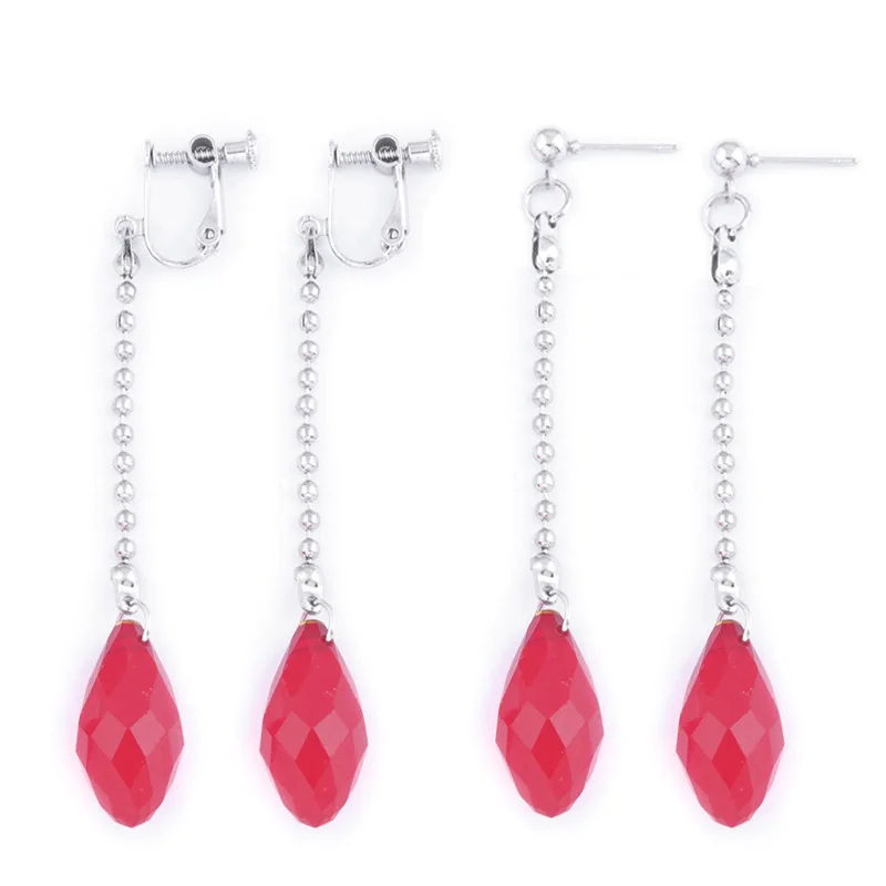 

Anime full-time hunter Kurapika red drop ear clip earrings day man earrings