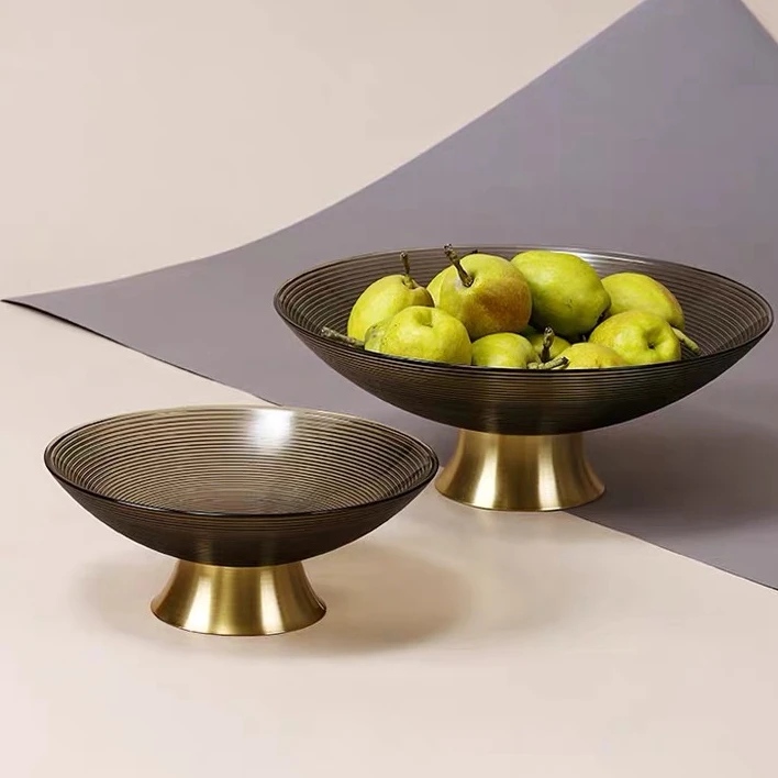 

Creative Luxury Fruit Plate European Style Living Room Tea Table Simple Glass Tray Household Geometric Fruit Tray Ornaments