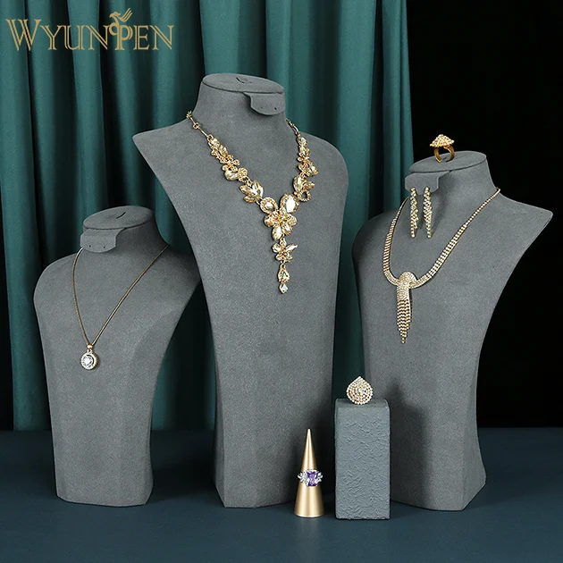 

WYP Custom Luxury Shop Showcase MIcrofiber Jewelry Mannequin Necklace Display Bust grey jewelry display bust