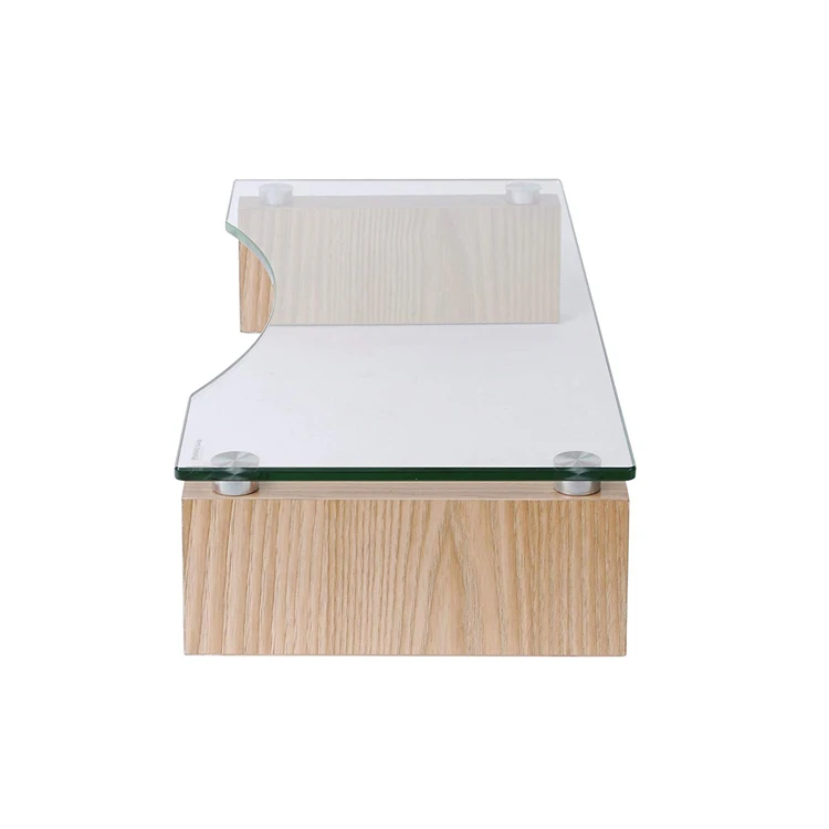 
Living Room Office Oak and Tempered Glass Monitor Riser Stand 