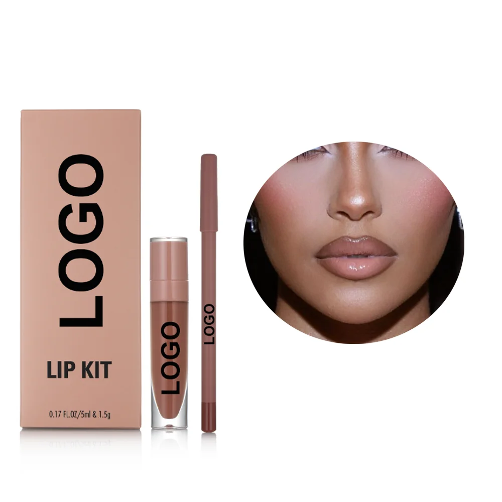 

OEM lip gloss lip liner set creamy vegan brown beige lip gloss kits private label