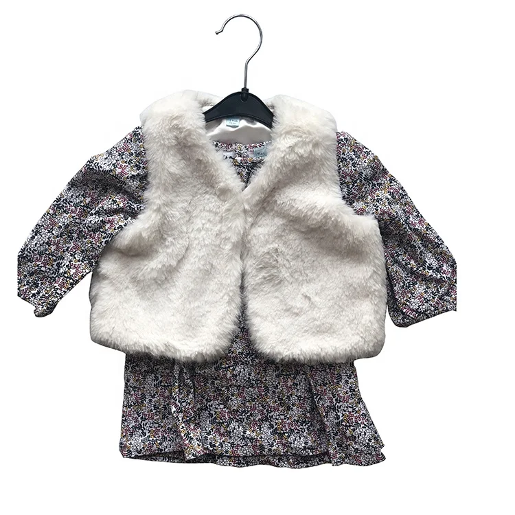 
Baby girls dress and fur vest 2 pcs set Bodysuit Newborn Baby Jumpsuit Long Sleeve Cotton Baby Skirt F001 