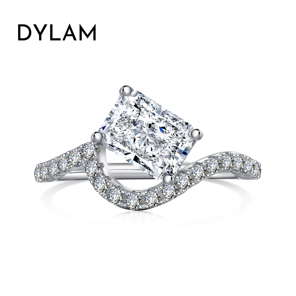 

Dylam 2023 Stylish S925 Silver Eternity Wedding Band 2ct Rectangle Diamond 8A Zirconia Line Stacking Promise Engagement Ring