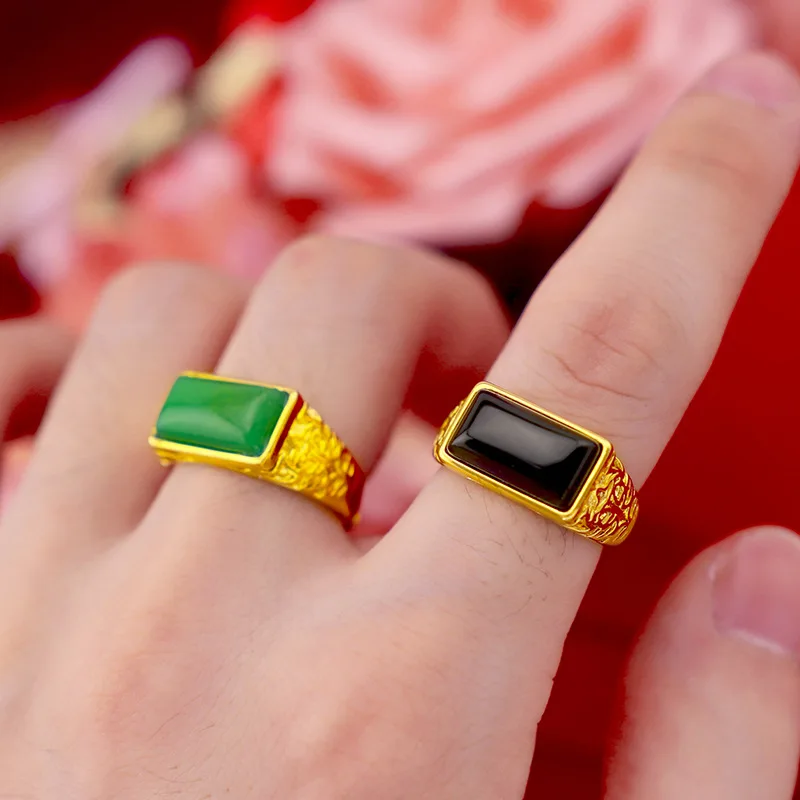 

Dropshipping Fashion 14k Gold Ring Men Adjustable Ring with Big Stone Emerald Ring Gemstone Yellow Gold Anniversary Jewelry