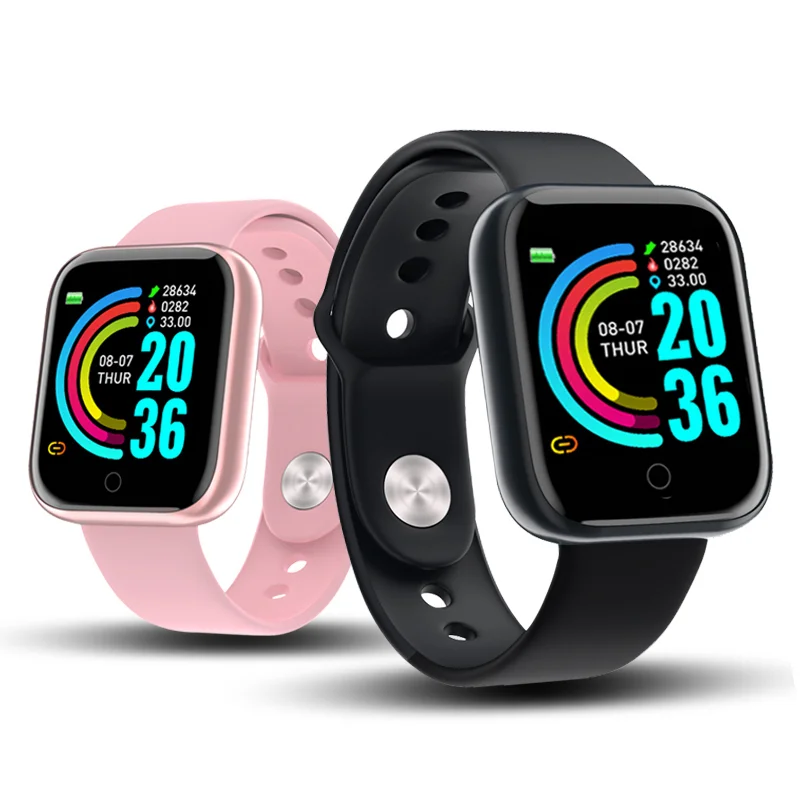 

hot selling multi language y68 plus smart watch with BT call Heart rate blood oxygen pressure D20 pro smart bracelet y68 plus, White/black/pink/