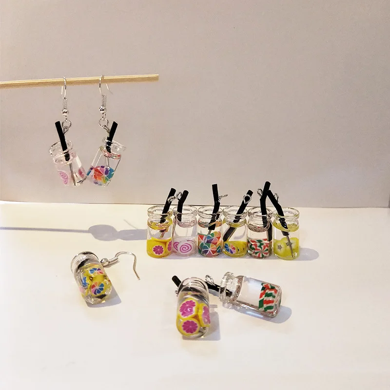 

Resin Flower Tea Charms Glass Boba Tea Bottle Pendant for Jewelry DIY Earrings Necklace Key Chain Making