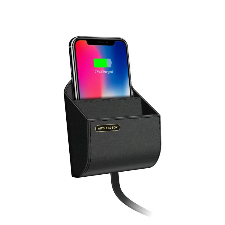 

New Product 2 in 1 Wireless Charger Holder 10W Car Wireless Charging Slot Storage Box for Mobile Phone, Black
