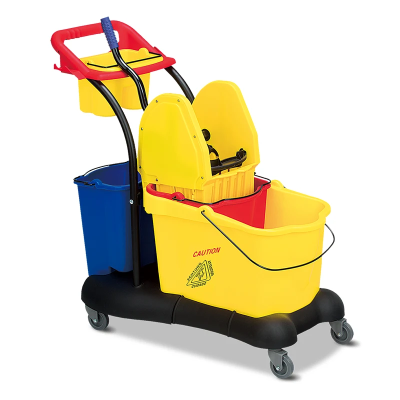 

Multifunction 81L wringer trolley mass capacity three buckets hotel bucket mop water mop window washer wringer trolley, Yellow