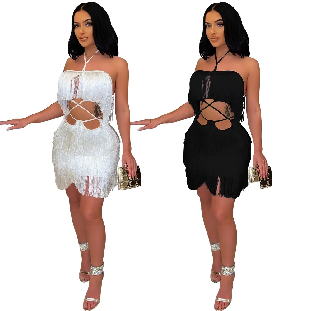 

Tassel Summer Dresses Female Halter Backless Casual Club Mini Dress Sexy Fringe Bandage Bodycon Party Dress Vestidos, Women dress 2022