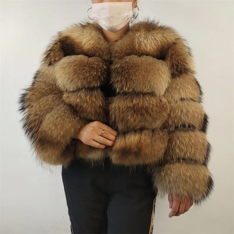 

Winter Women Detachable Sleeve Real Natural Raccoon Fur Coat Raccoon Fur Jacket, As photo or customized