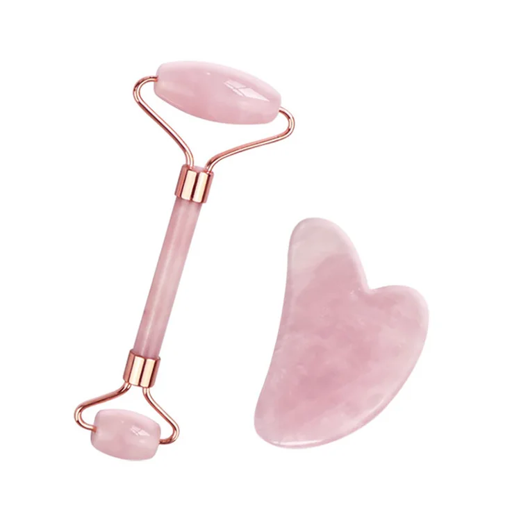 

Hot Selling High Quality Private Label Face Lift Anti Aging Natural Facial Pink Rose Quartz Gua Sha 3d Jade Roller for face