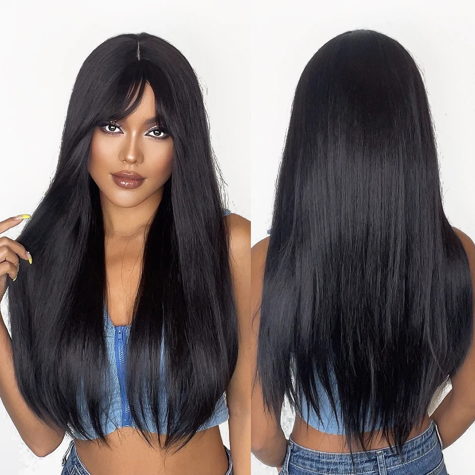 HAIRCUBE Wigs Supplier Synthetic Long Straight Black Wig with Bangs Daily Hair for Women Synthetic Wigs Wholesale Prices
