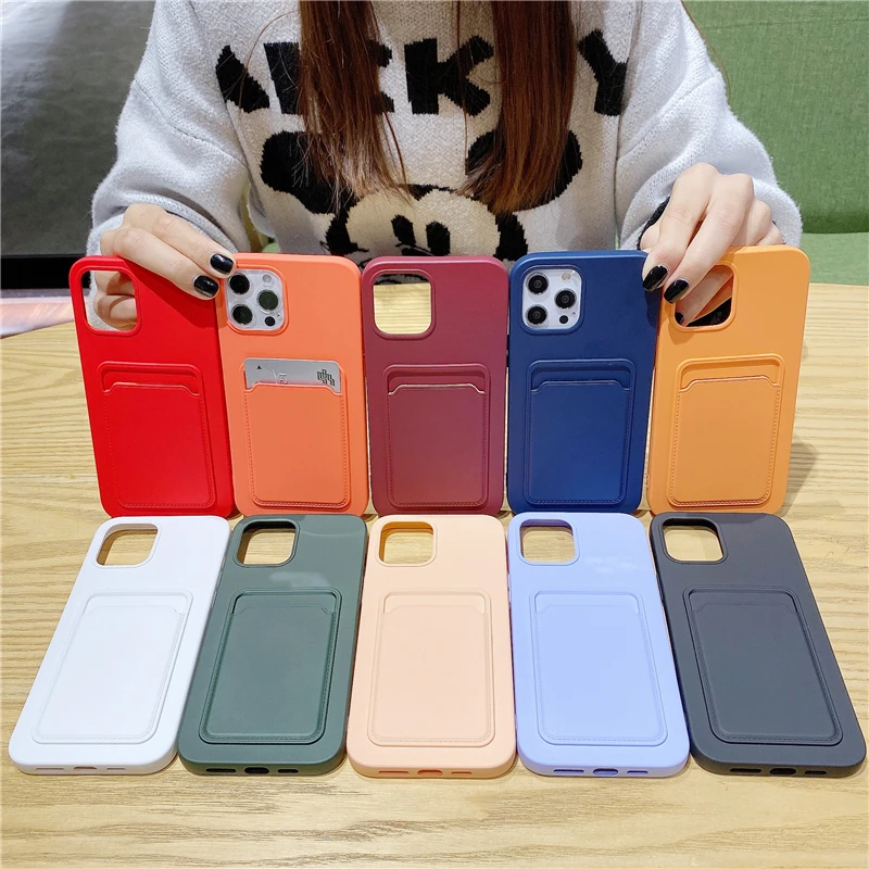 

for iphone xr card holder case for iphone 11 12 x xs mx soft Rubber Gel Shockproof Case Cover With ID Card Slot Holder, Same as the pictures